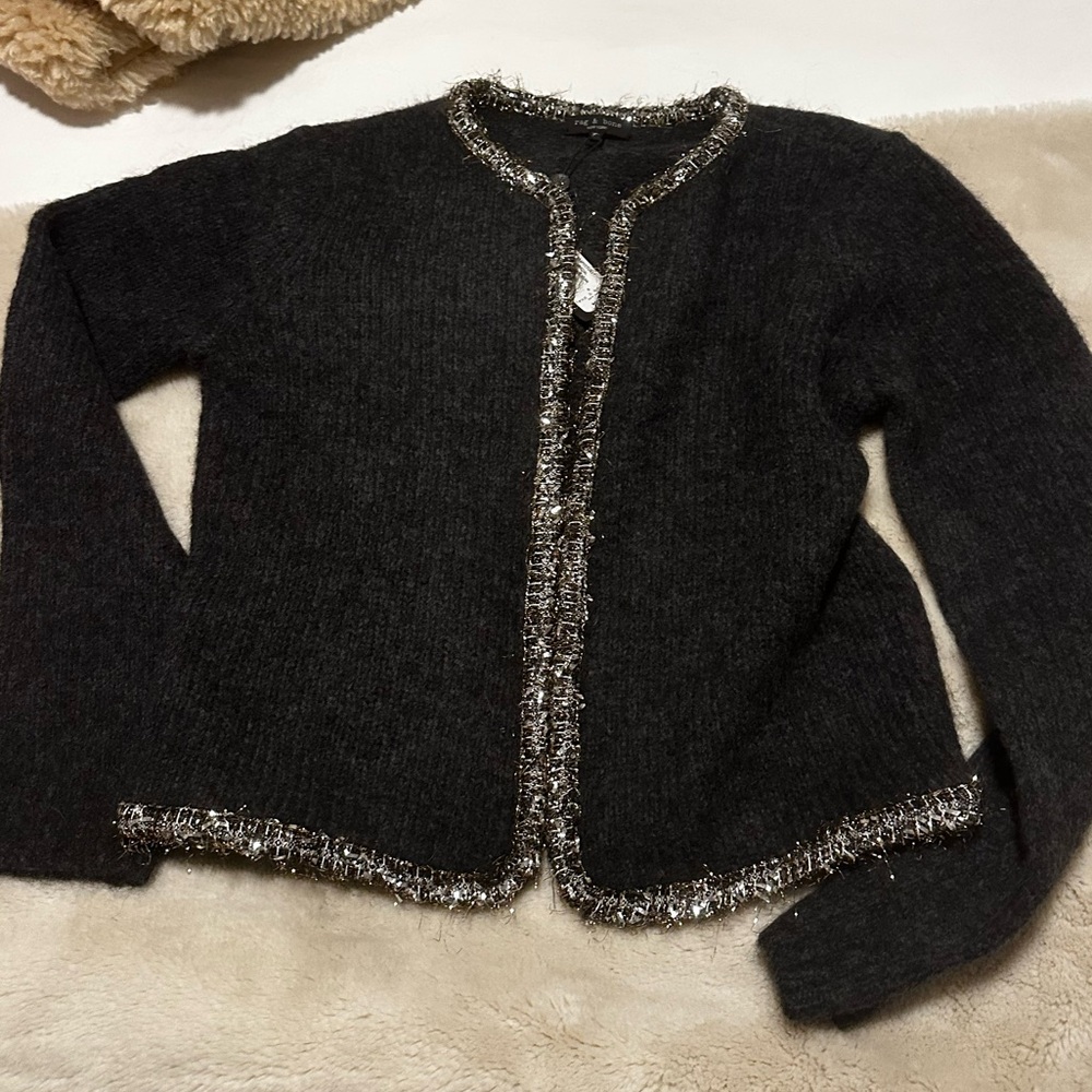 Rag & Bone Davies Metallic-Trim Crewneck Festive Knit Cardigan - Picture 5 of 10